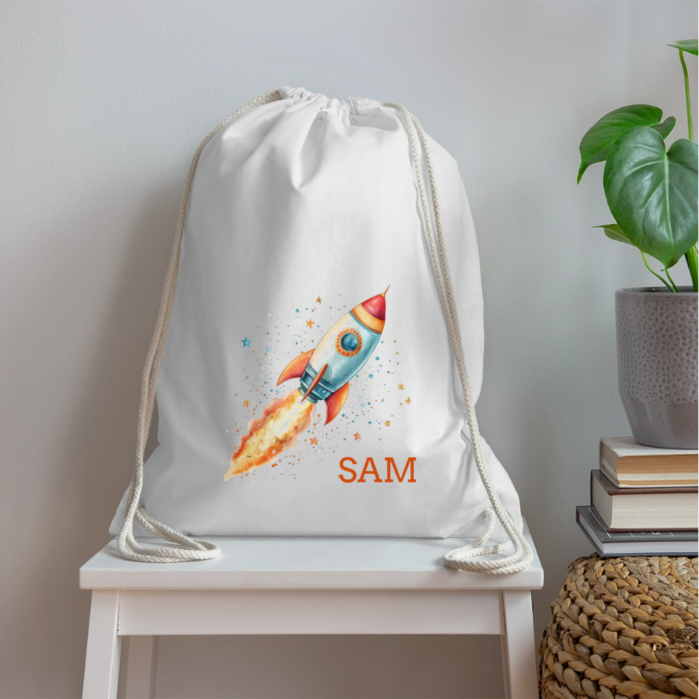 Personalisierte Turnbeutel mit Rakete und Name - Motiv und Text easy änderbar -
