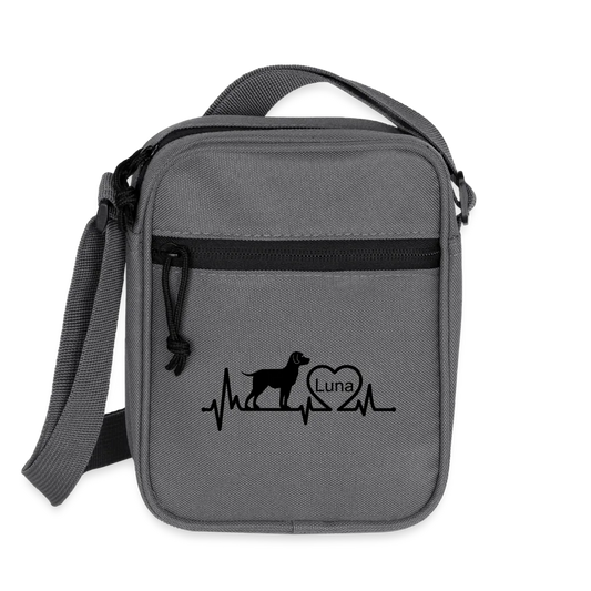 Personalisierter Crossbody Bag mit Hund, Herzschlaglinie und Name - individualisierbar bei Bild, Name, Motiv und Text - Anthrazit One size