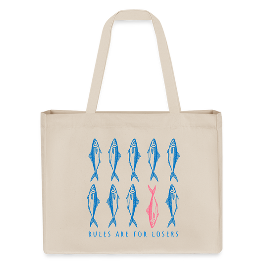 Moderner recycelter Shopping Bag mit coolem Sommer Motiv - Text, Bild und Produkt ganz easy änderbar - Naturweiß
