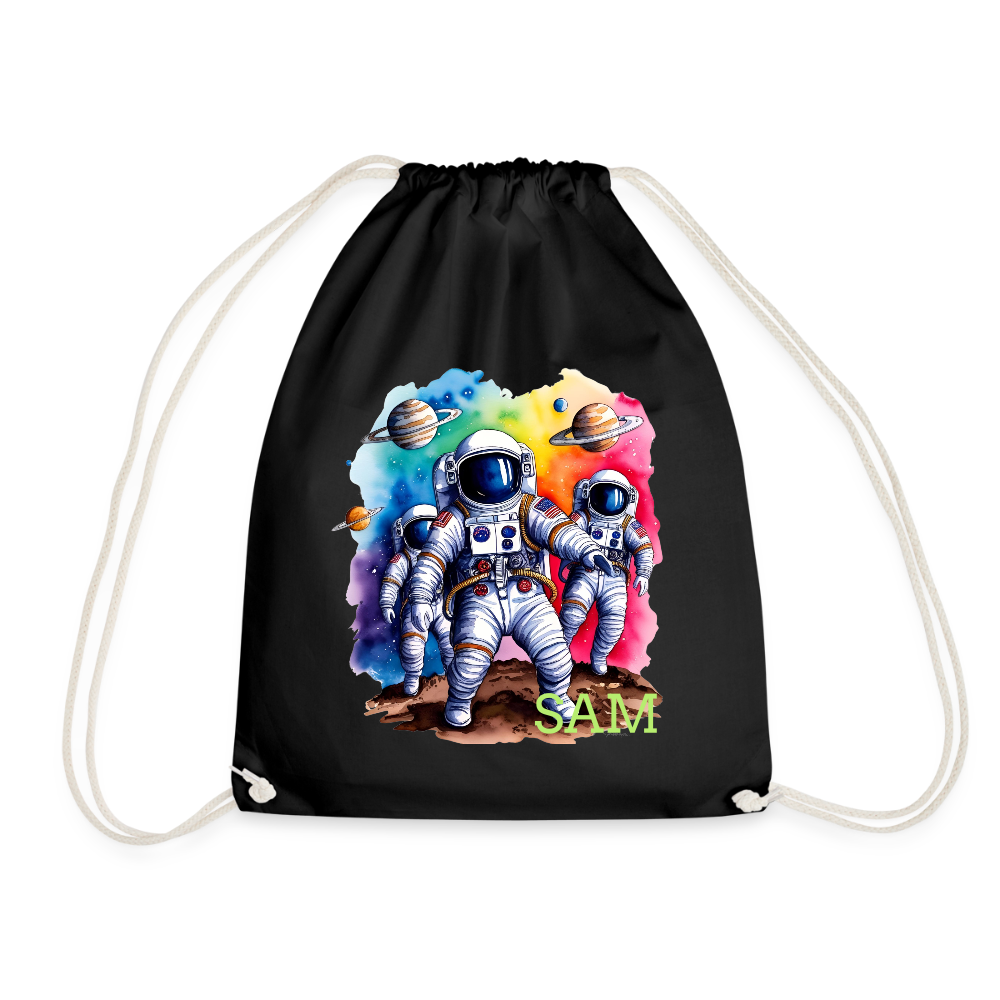 Personalisierter Turnbeutel mit Astronauten und Name - Weltall Beutel für Kinder und Erwachsene - Text und Motiv easy änderbar - Schwarz One size