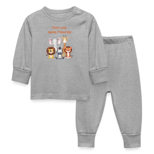 Personalisierter Baby Schlafanzug mit wilde Tiere - Safari Print für Mädchen und Jungen - Name und Motiv änderbar - Grau meliert
