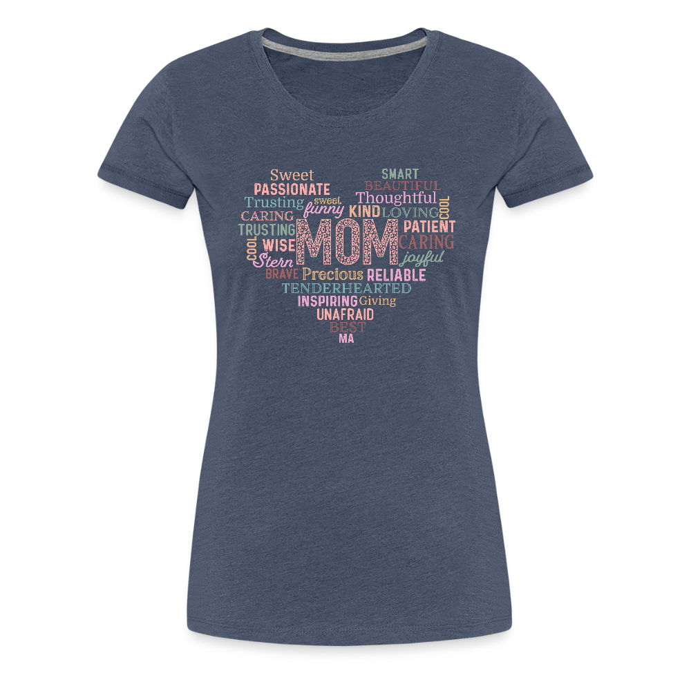 Frauen Premium T-Shirt mit Herz - tolles Motiv zum Muttertag - Motiv und Text easy änderbar - Blau meliert