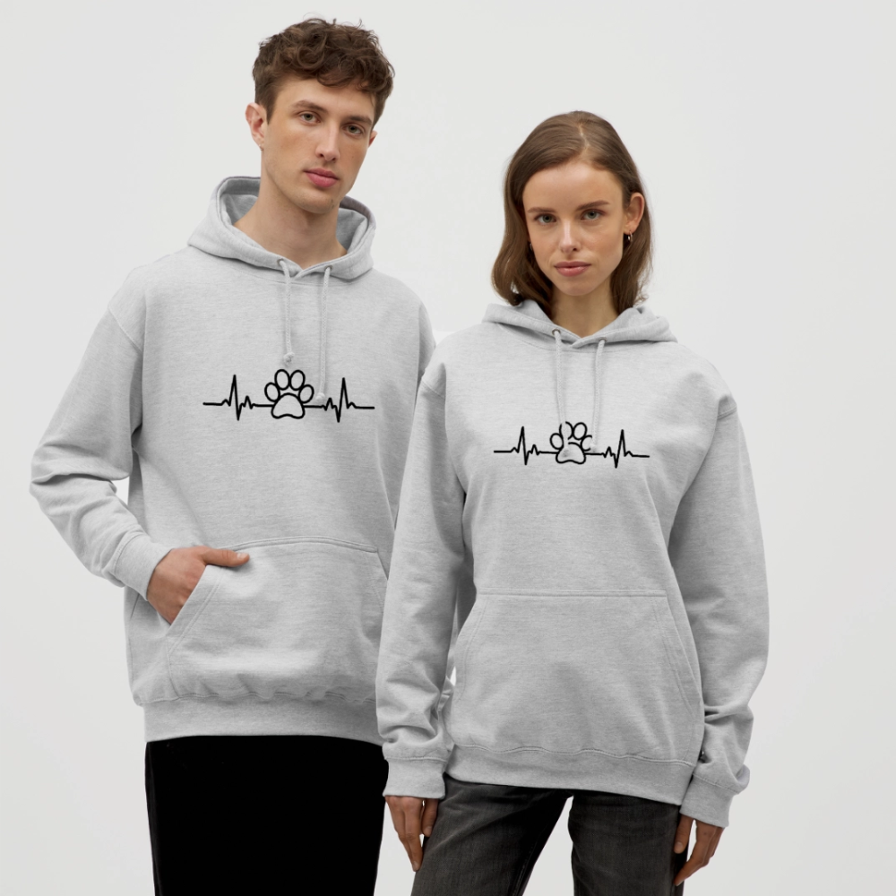 Personalisierter Unisex Hoodie mit Hundepfote und Herzlinie - Heartbeat für Männer und Frauen - in vielen Farben und Größen -