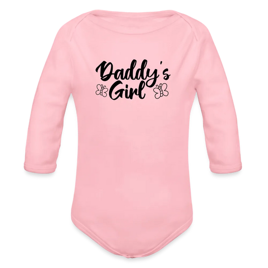Personalisierter Mädchen Baby Bio-Langarm-Body mit Spruch "Daddys Girl" - 100% Bio Baumwolle - bis Größe 80 bzw. 12 Monate - in vielen Farben und Größen - Bild, Motiv und Text sind individualisierbar - Hellrosa