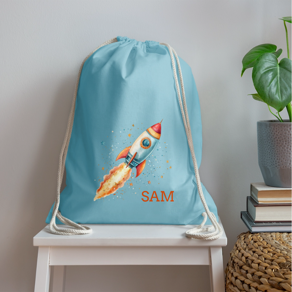 Personalisierte Turnbeutel mit Rakete und Name - Motiv und Text easy änderbar -