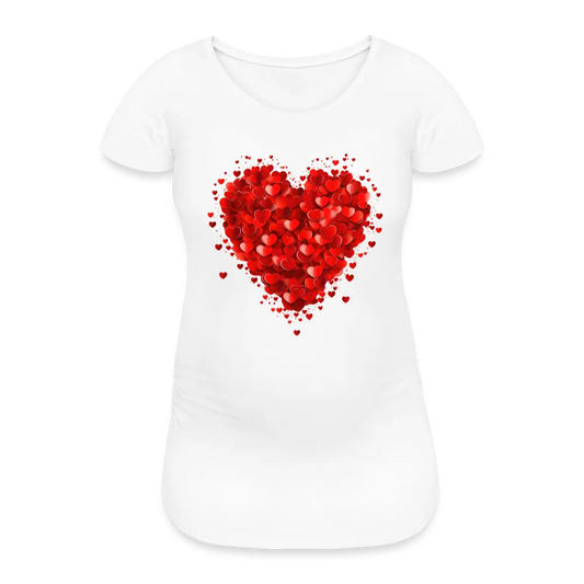 Personalisiertes weißes Schwangerschafts-T-Shirt mit großem roten Herz - Print Motiv und Text änderbar - Damen Shirt zum Valentinstag - auch in großen Größen - Weiß