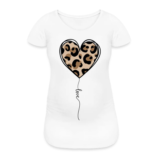 Personalisiertes weißes Schwangerschafts-T-Shirt mit Leo Herz und "love" Print - Motiv und Text änderbar - Damen Shirt zum Valentinstag - auch in großen Größen - Weiß