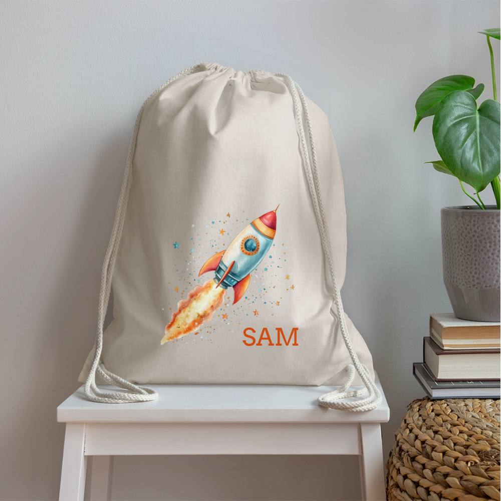 Personalisierte Turnbeutel mit Rakete und Name - Motiv und Text easy änderbar -