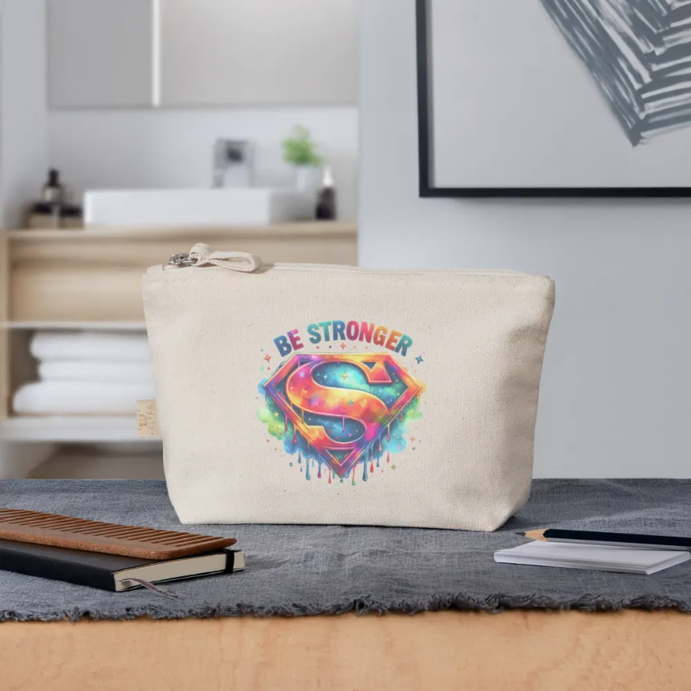 Personalisierte Tasche / Kulturtasche mit Spruch "Be Stronger" und einem Rainbow "S" für Superwoman - Täschchen für Mädchen und Damen aus Bio Baumwolle - mit Motiv und Text individualisierbar - 250 x 140 x 60 mm -