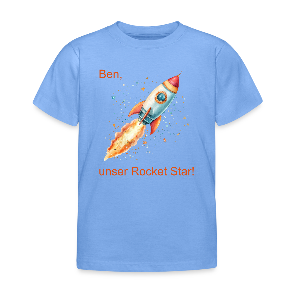 Personalisierte Kinder T-Shirt mit Rakete zum Weltall - Jungen Shirt zum Anpassen - Text und Motiv easy änderbar - Himmelblau