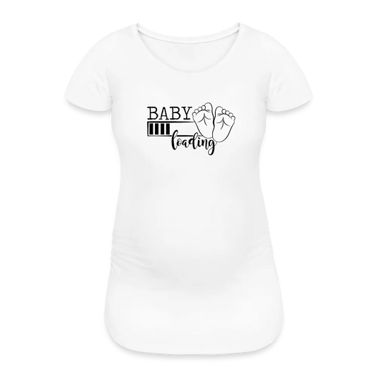 Personalisiertes weißes Schwangerschafts-T-Shirt für Frauen mit Babyfüßen und Spruch "Baby Loading" - Print Shirts für werdende Mama - Motiv und Text individualisierbar - auch in großen Größen für jede Mutter - Weiß