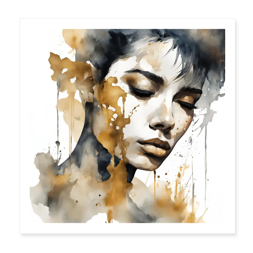 Personalisiertes Poster mit abstrakter Frau in schwarz gold auf weiß - 20x20 cm - Motiv, Bild, Text und Produkt einfach änderbar - Weiß One size