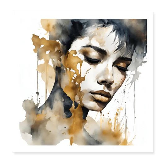 Personalisiertes Poster mit abstrakter Frau in schwarz gold auf weiß - 20x20 cm - Motiv, Bild, Text und Produkt einfach änderbar - Weiß One size
