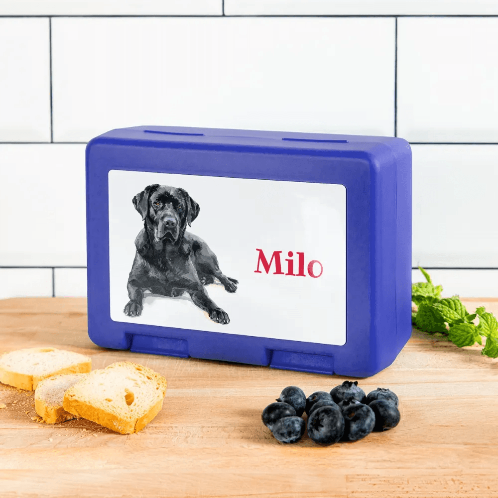 Personalisierter Behälter für Hunde Leckerlis - Motiv und Text veränderbar - Bild des eigenen Hundes hochladbar -