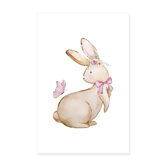 Personalisiertes Frohe Ostern Poster für das Kinderzimmer - Niedlicher Hase mit Schmetterling - Oster Bunny mit Blumen - 20x30 cm - Motiv, Produkt, Text und eigene Bilder easy anpassbar - Weiß One size