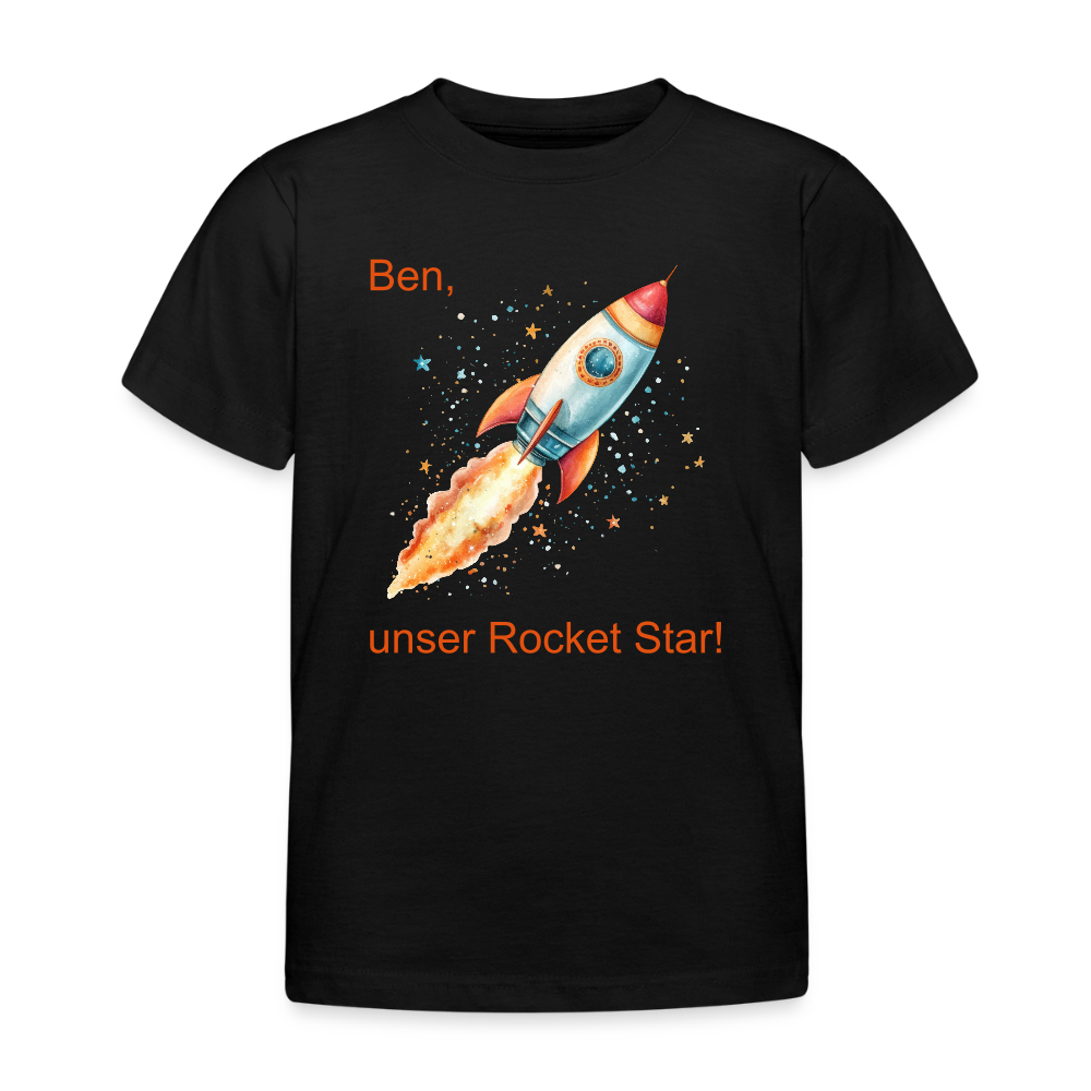 Personalisierte Kinder T-Shirt mit Rakete zum Weltall - Jungen Shirt zum Anpassen - Text und Motiv easy änderbar - Schwarz