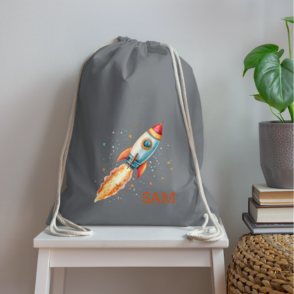Personalisierte Turnbeutel mit Rakete und Name - Motiv und Text easy änderbar -