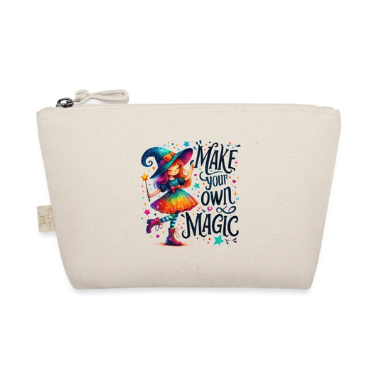 Personalisierte Tasche / Kulturtasche mit Rainbow Mädchen und dem Spruch "Make your own magic" - Täschchen für Mädchen und Damen aus Bio Baumwolle - Text und Motiv änderbar - 250 x 140 x 60 mm - Natur One size