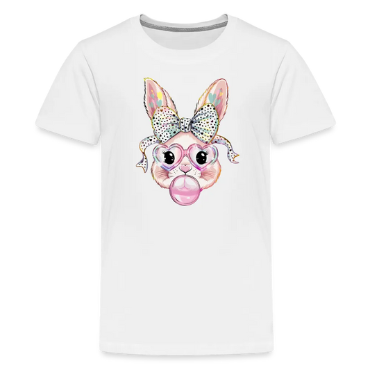 Personalisiertes Kinder T-Shirt für Ostern - Frohe Ostern Shirt mit Osterhase, Masche, Brille und Kaugummi - Motiv, Text, Produkt und Bild leicht anpassbar - in vielen Größen (bis 164 / 12 Jahre) und Farben - Weiß