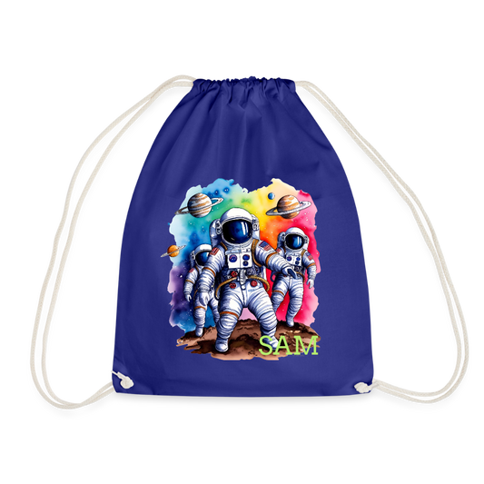Personalisierter Turnbeutel mit Astronauten und Name - Weltall Beutel für Kinder und Erwachsene - Text und Motiv easy änderbar - Königsblau One size