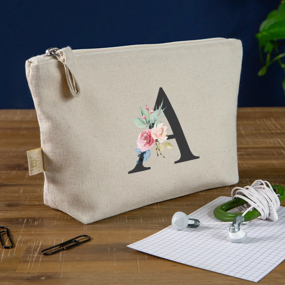 Personalisierte Tasche mit Buchstaben und Blumen für den Namen - Täschchen für Mädchen und Damen aus Bio Baumwolle - Buchstabe und Motiv individualisierbar - 250 x 140 x 60 mm -