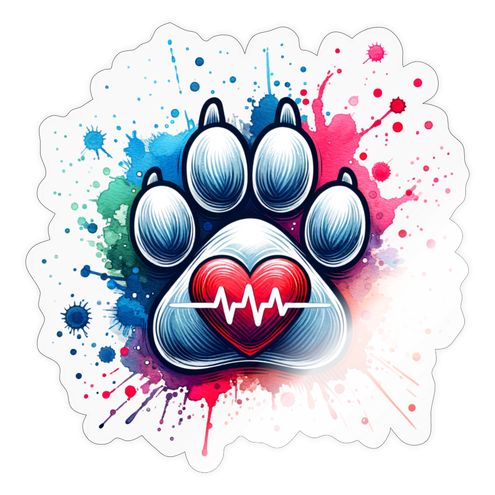 Personalisierter Sticker mit Hundepfote, Herz und Herschlaglinie - Heartbeat für Hundefreunde - Motiv leicht anpassbar - Transparent glänzend 10 x 10 cm