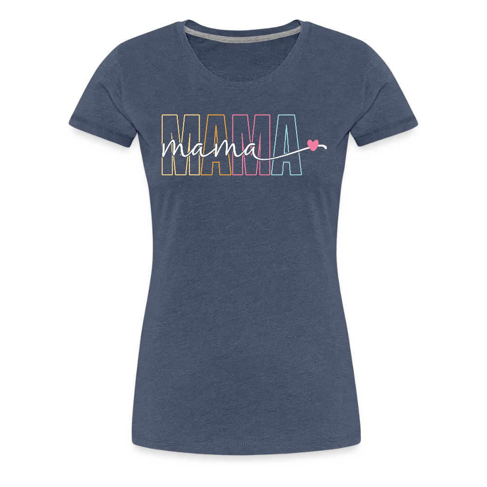 Frauen Premium T-Shirt zum Muttertag - Mama mit Herz - Motiv und Text easy anpassbar - Blau meliert