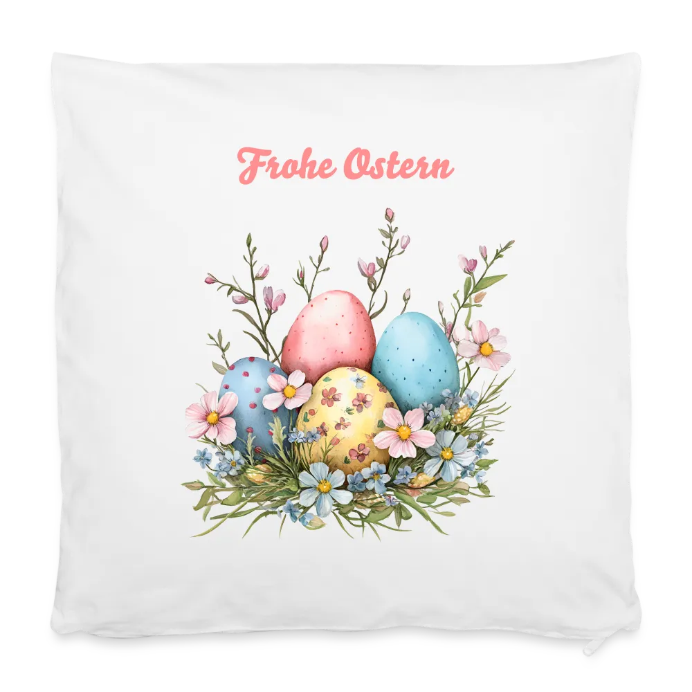 Personalisierter Kissenbezug mit hübsche Ostereier mit Blumen - süßes Motiv für Ostern - anpassbares Bild, Motiv und Text - 40 x 40 cm - 100% Baumwolle - individualisierbare Osterdekoration - Weiß One size