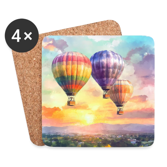 Personalisierte Untersetzer (4er-Set) mit bunte Heißluftballone im Sonnenuntergang - Motiv austauschbar - 95 x 95 x 3 mm - Weiß One size