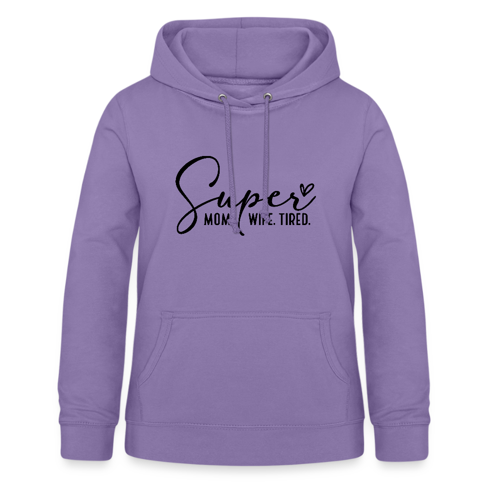 Personalisierter Frauen Hoodie mit Spruch "Super Mom" - perfekt für Muttertag oder Geburtstag - viele Farben und Größen - einfach anpassbar mit Text und Motiv - Lavendel