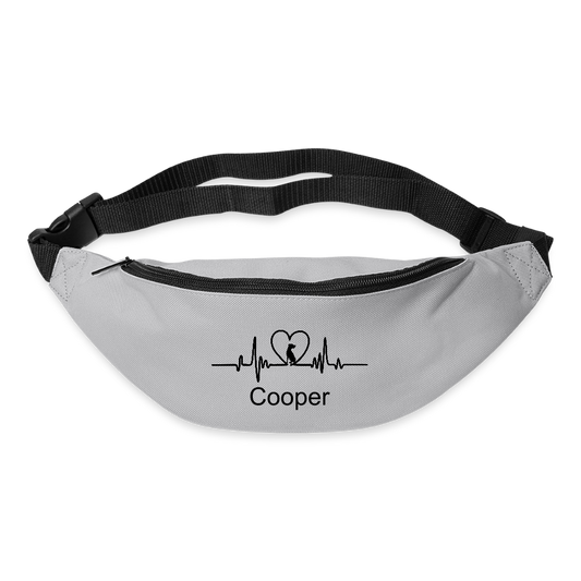 Personalisierte Gürteltasche mit Hund in Herz und Herzschlaglinie - verschiedene Farben - Motiv, Farbe und Text easy änderbar - Grau One size
