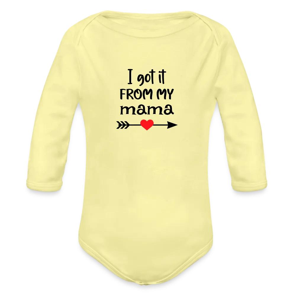 Personalisierter Unisex Baby Bio-Langarm-Body mit Spruch - 100% Bio Baumwolle - bis Größe 80 bzw. 12 Monate - in vielen Farben und Größen - Bild, Motiv und Text sind individualisierbar - Hellgelb