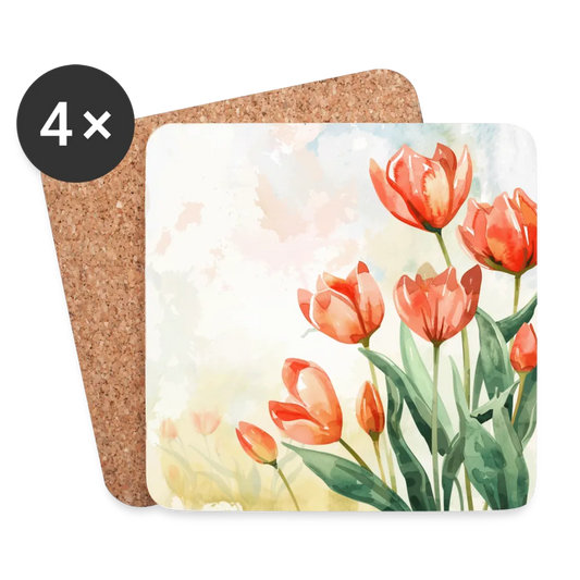 Personalisierte Untersetzer (4er-Set) - mit Tulpen im Frühling - Motiv anpassbar - 95 x 95 x 3 mm - Weiß One size