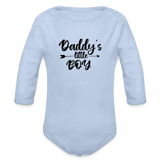Personalisierter Jungen Baby Bio-Langarm-Body mit Spruch "Daddys little Boy" - 100% Bio Baumwolle - bis Größe 80 bzw. 12 Monate - in vielen Farben und Größen - Bild, Motiv und Text sind individualisierbar - Sky
