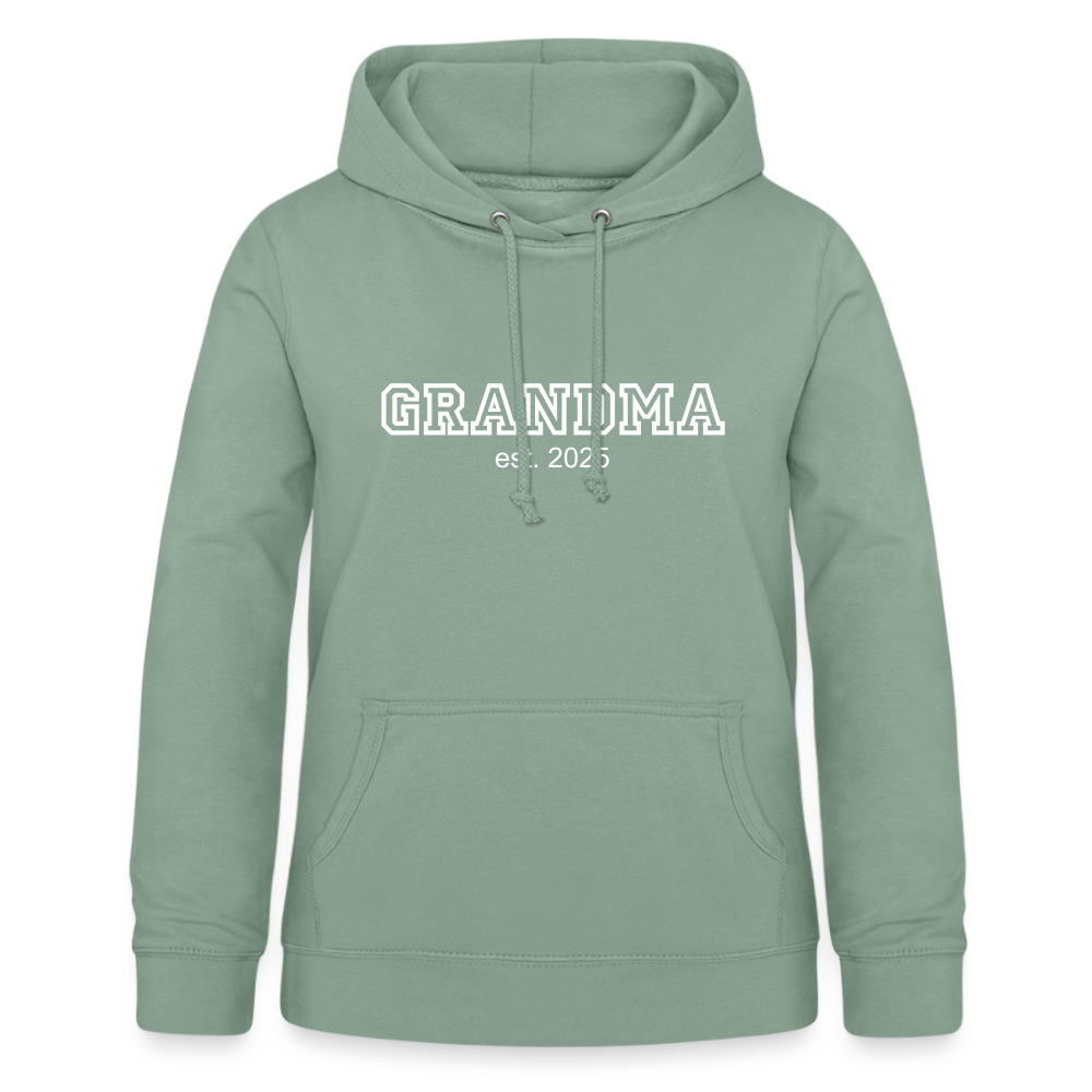 Personalisierter Frauen Hoodie mit angerauter Innenseite - Grandma est. - Produkt, Text und Motiv easy änderbar - Graugrün