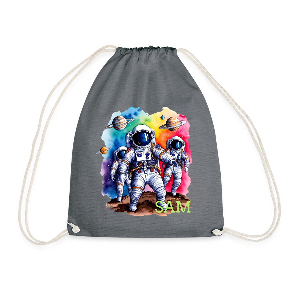 Personalisierter Turnbeutel mit Astronauten und Name - Weltall Beutel für Kinder und Erwachsene - Text und Motiv easy änderbar - Grau One size