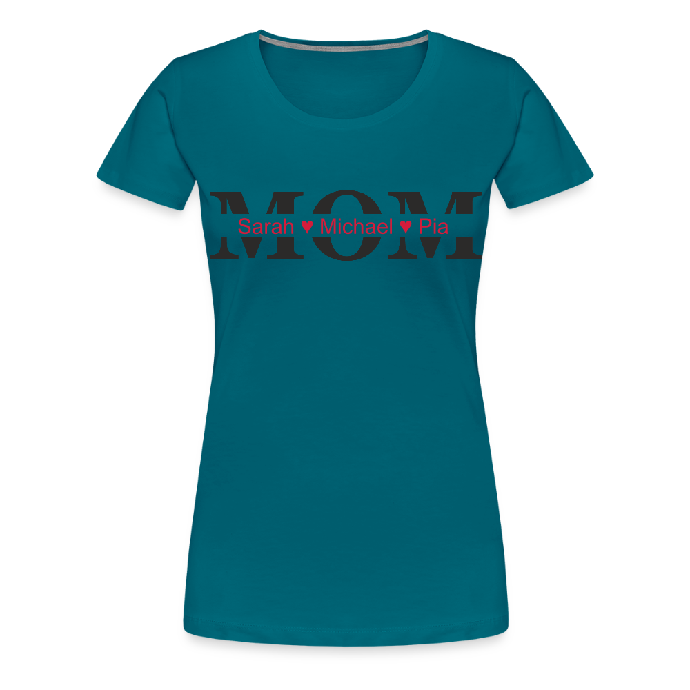 Personalisiertes Frauen Premium T-Shirt mit MOM und Namen der Kinder und Herz - Motiv und Text adaptierbar - Divablau