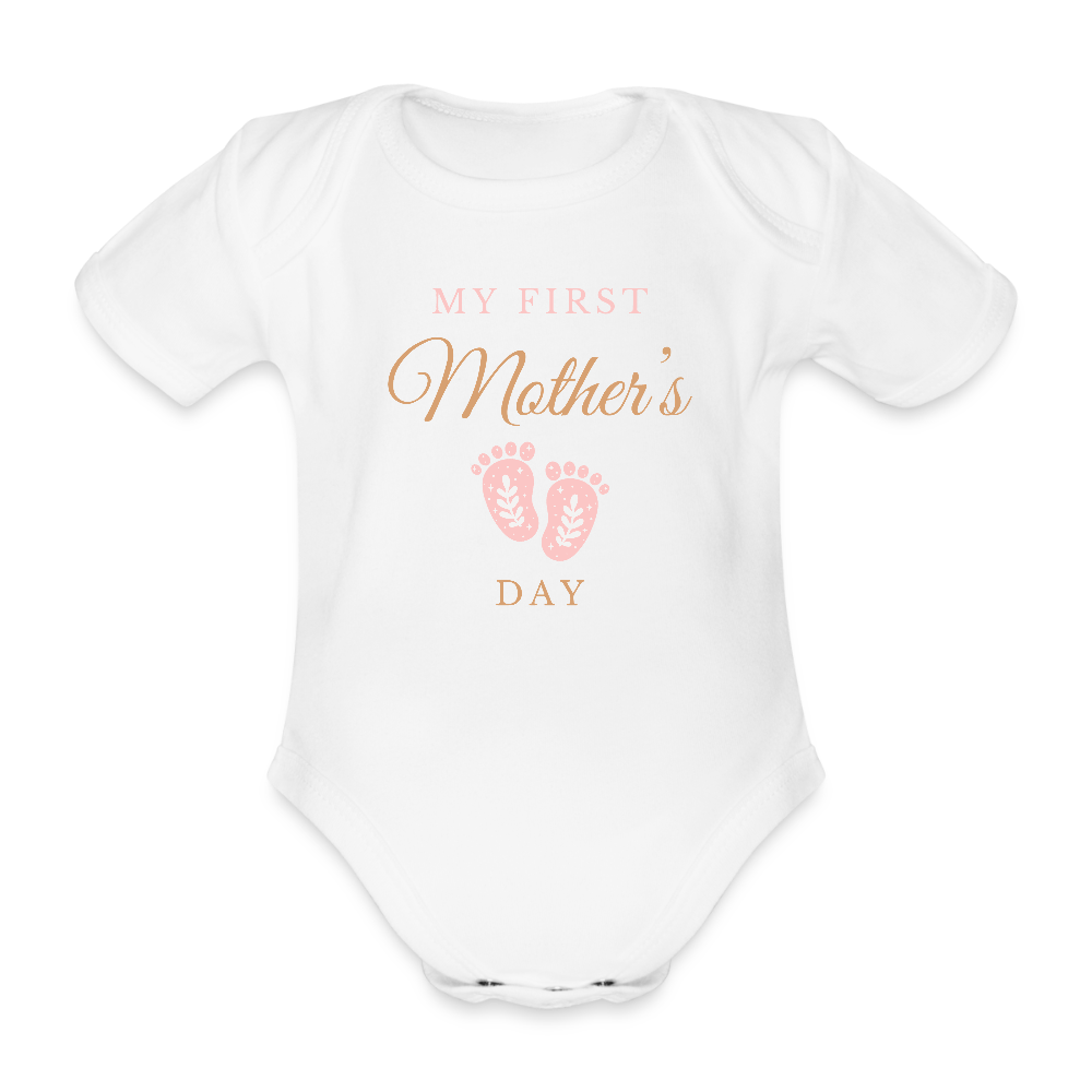 Personalisierter Baby Bio-Kurzarm-Body für Mädchen in rosa - My first Mothers Day - in vielen Farben und Größen - Motiv und Text easy anpassbar - Weiß