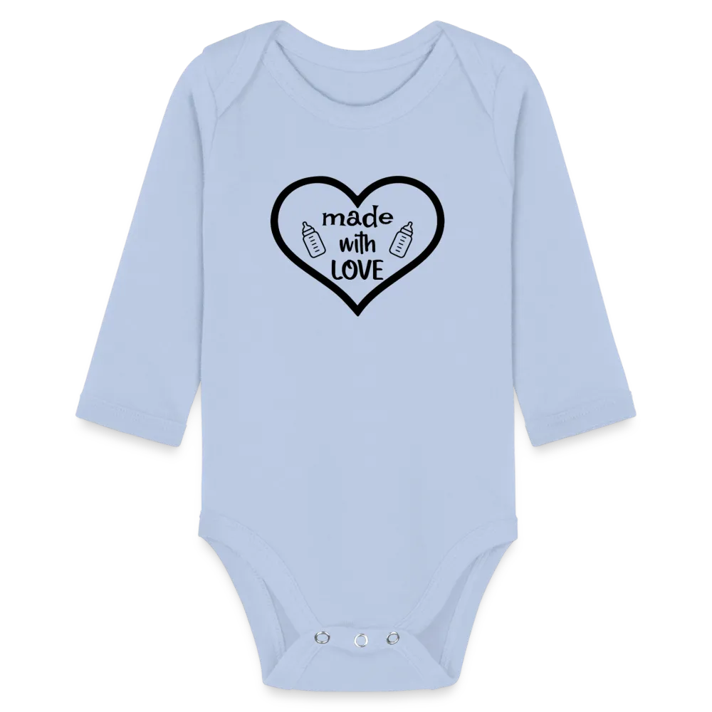 Personalisierter Unisex Baby Bio-Langarm-Body mit Spruch "Made with love" - 100% Bio Baumwolle - bis Größe 80 bzw. 12 Monate - in vielen Farben und Größen - Bild, Motiv und Text sind individualisierbar -