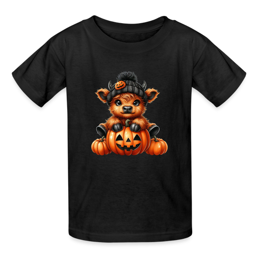 Personalisierbares Kinder T-Shirt für Halloween - Yak mit Kürbis auf schwarz - Motiv kann auf jedes Kurzarm- oder Langarm-Shirt gedruckt werden - auch für Erwachsene - viele weitere Farben und Größen - Schwarz