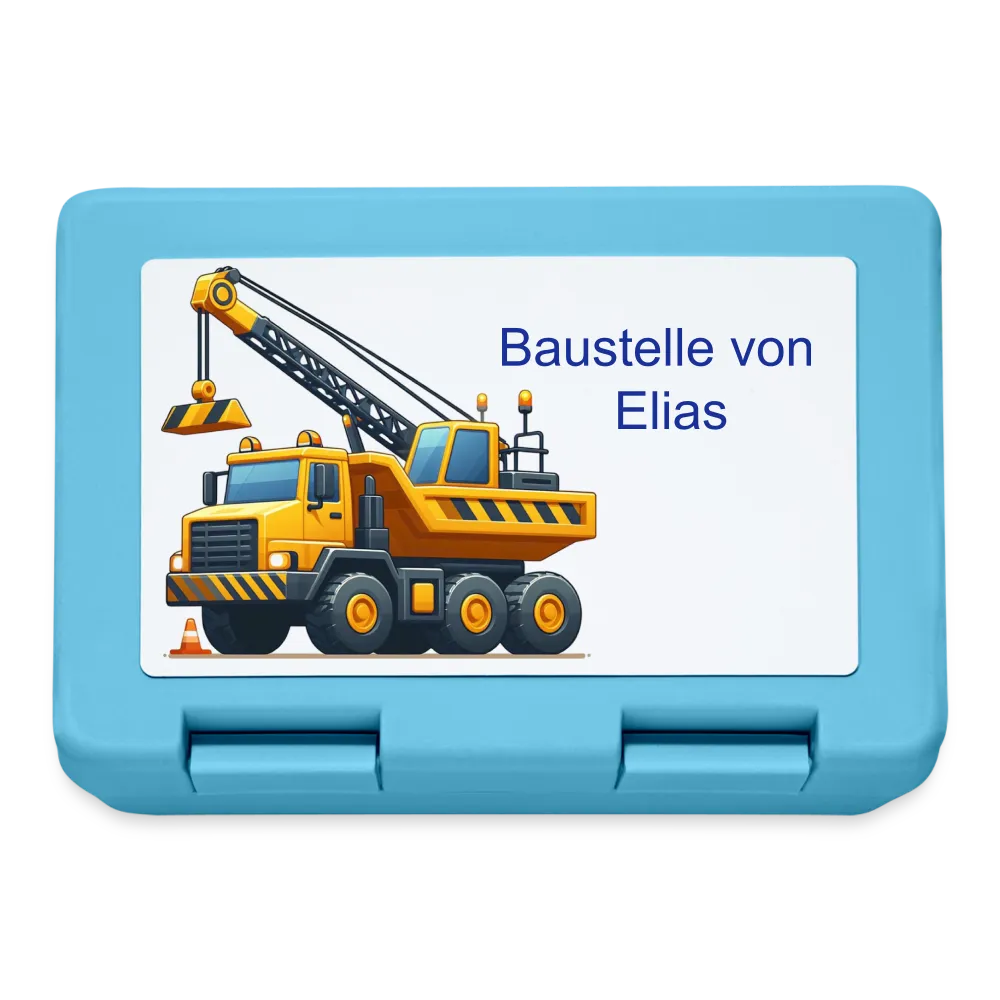 Personalisierte Brotdose in blau mit Baustellenfahrzeuge - Jungen Jausendose - Name und Motiv kann geändert werden - Saphirblau One size