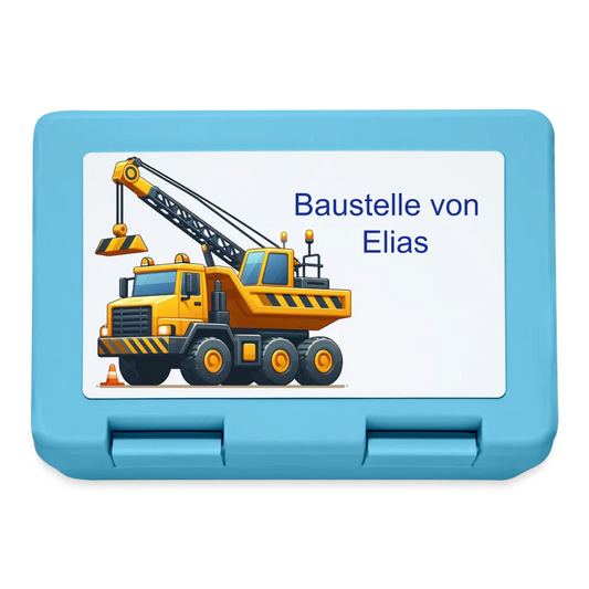 Personalisierte Brotdose in blau mit Baustellenfahrzeuge - Jungen Jausendose - Name und Motiv kann geändert werden - Saphirblau One size
