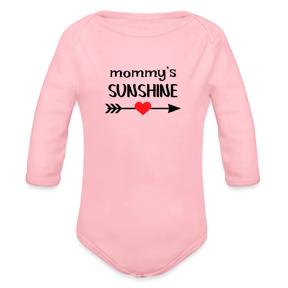 Personalisierter Unisex Baby Bio-Langarm-Body mit Spruch "Mommys sunshine" - 100% Bio Baumwolle - bis Größe 80 bzw. 12 Monate - in vielen Farben und Größen - Bild, Motiv und Text sind individualisierbar - Hellrosa