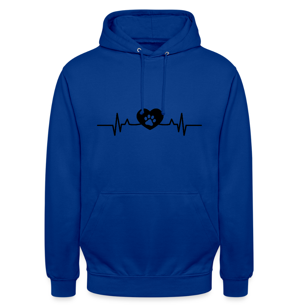 Personalisierter Unisex Hoodie mit Hundepfote in Herz auf Herzschlaglinie - Hearbeat Sweater für Damen und Herren - in vielen Farben und große Größen - Royalblau