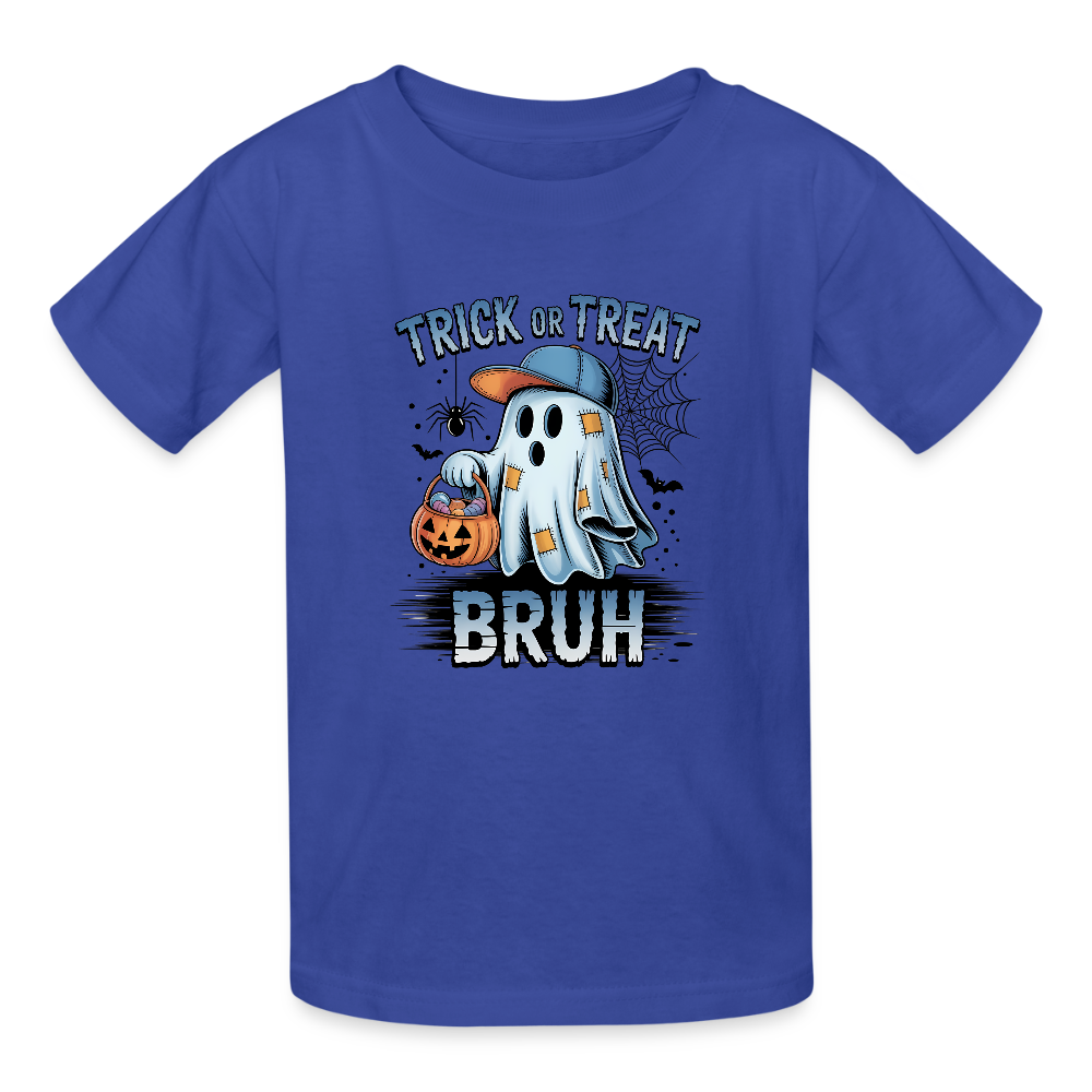 Personalisierbares Jungen T-Shirt für Halloween - Geist mit Kürbis Laterne und Kappe - Trick or Treat - Motiv kann auf jedes Kurzarm- oder Langarm-Shirt gedruckt werden - auch für Erwachsene - viele weitere Farben und Größen - hier 3 bis 12 Jahre - Royalblau