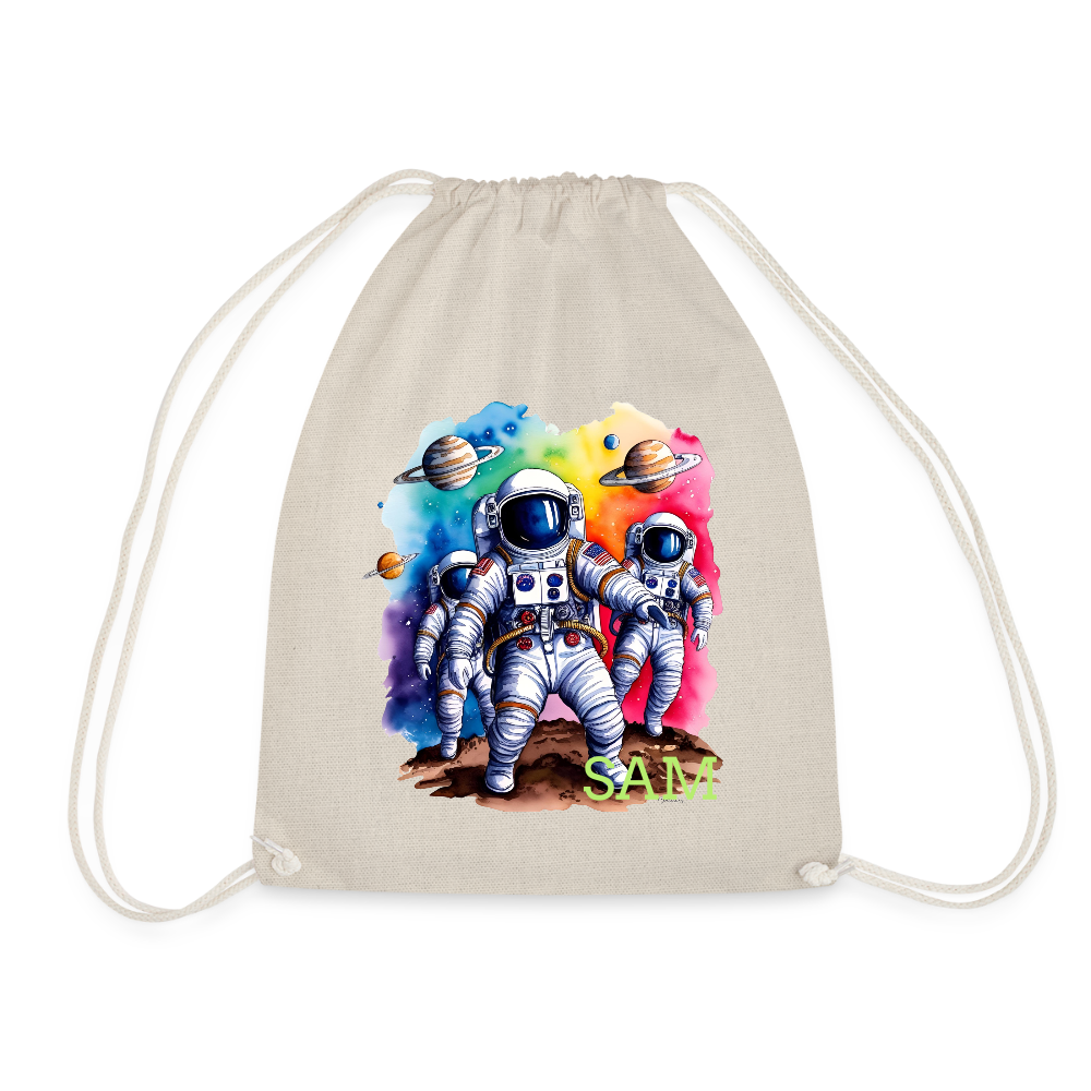 Personalisierter Turnbeutel mit Astronauten und Name - Weltall Beutel für Kinder und Erwachsene - Text und Motiv easy änderbar - Natur One size