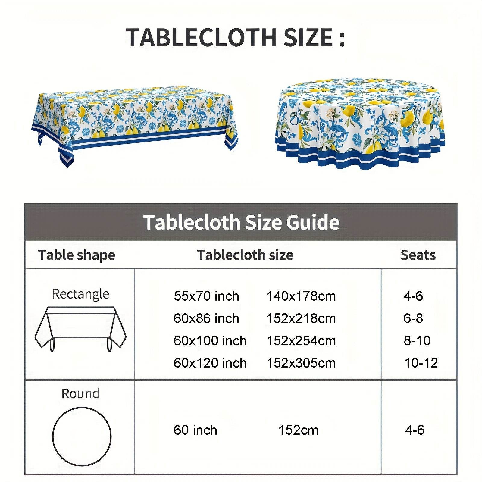 happy-prints.eu - Hübsche sommerliche Vintage Zitronen Blumen Tischdecke – rund oder rechteckig, maschinenwaschbar, 100 % Polyester