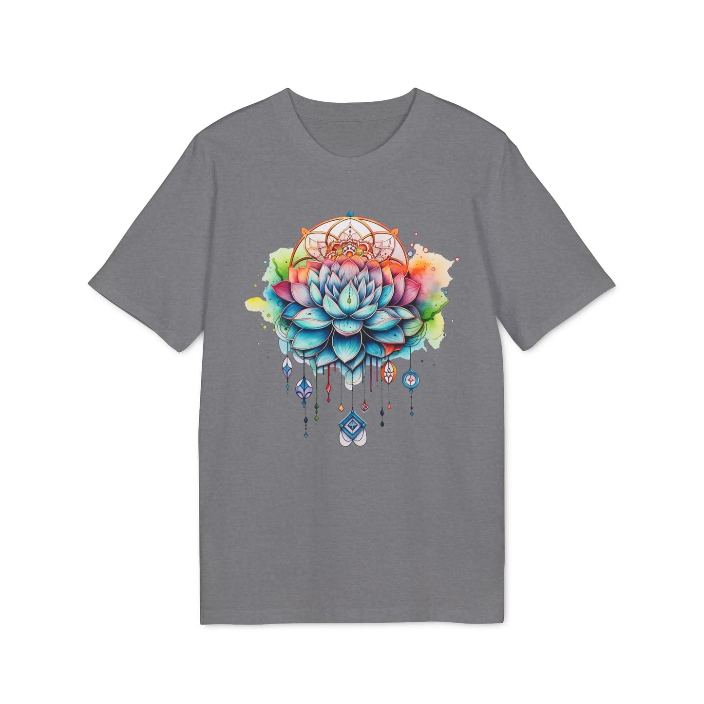 Unisex Yoga T-Shirt mit Aufdruck für Damen und Herren - kurzarm, 100% Bio Baumwolle, 180 g/m², in großen Größen, weiß und weitere Farben - Mid Heather Grey