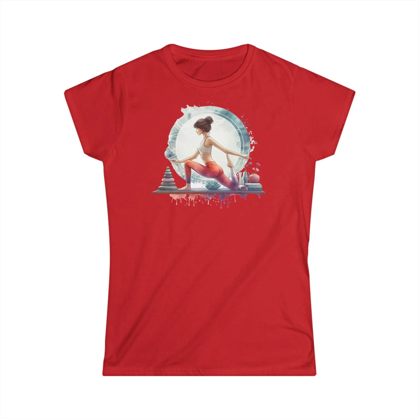 Women's Softstyle TeeTailliertes Damen Kurzarm T-Shirt mit Aufdruck – Frauen Shirt mit Yoga Motiv - 100% Baumwolle - 153 g/m² - auch in großen Größen – in vielen Farben - Red