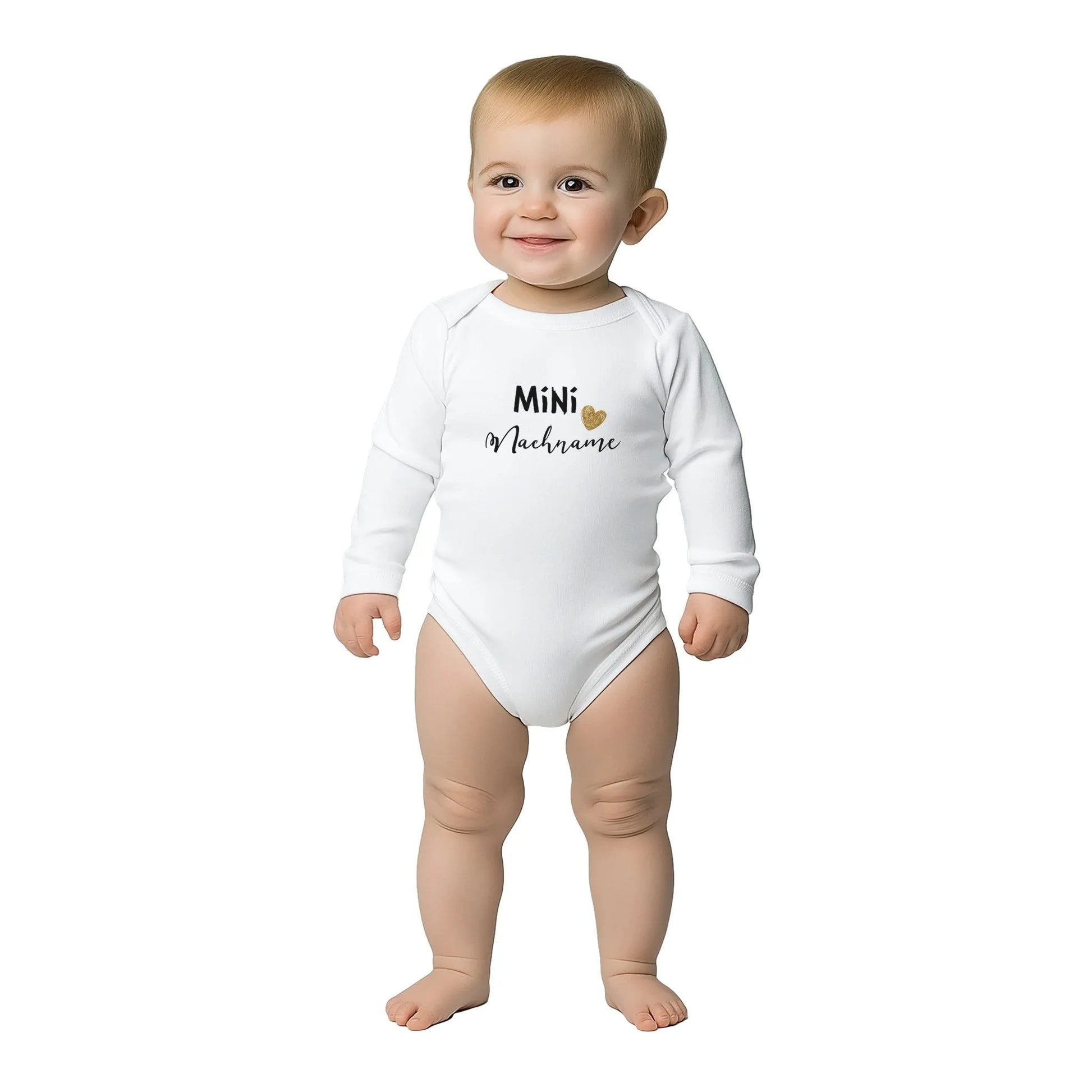Personalisierbarer Unisex Baby Langarm Body mit Aufdruck - Dein Wunschtext - 100% Baumwolle - Größe bis 18 Monate bzw. 86 - Strampler Body mit Aufdruck -